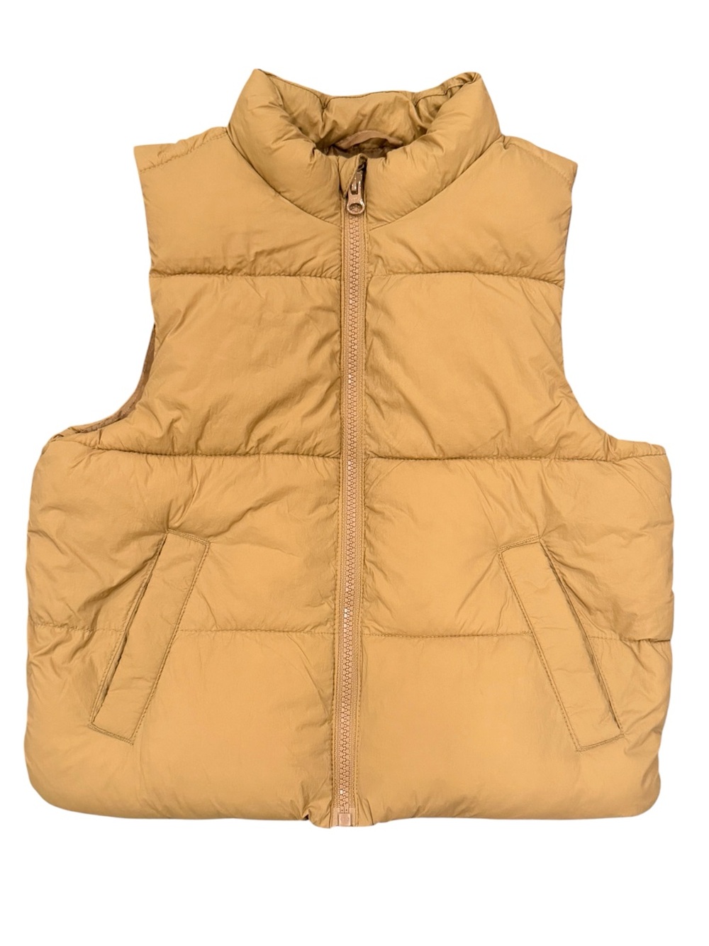 Old Navy Boys Tan Puffer Vest Water-Resistant Full Zip Insulated Size Small 6-7